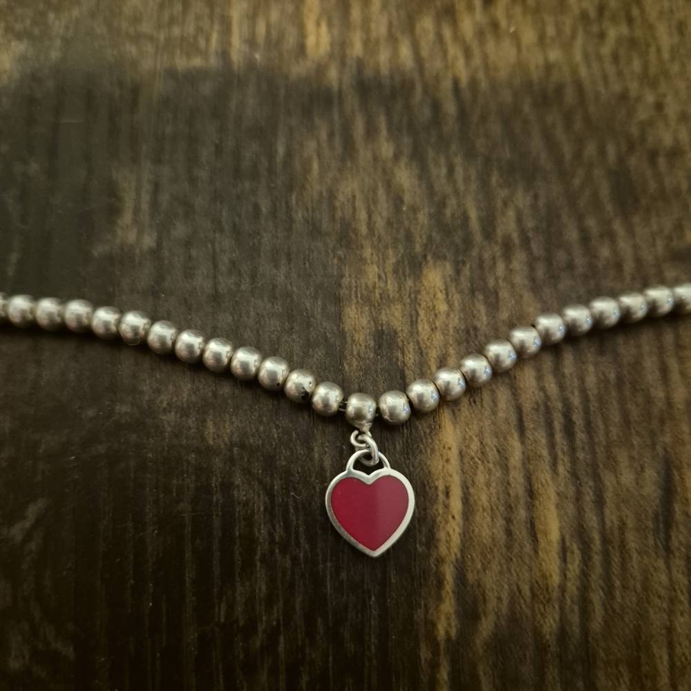 Tiffany & Co. Silver Necklace with Red Heart Pendant